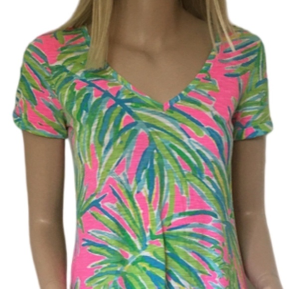 LILLY Pulitzer Dress Jessica Short Sleeve Tee Tiki Pink Royal Lime Bold Print - Picture 4 of 14